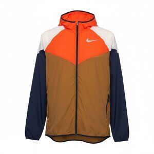 Nike Windrunner Hooded Jacket M Orange/Brown/Navy Lightweight Polyester Activewe